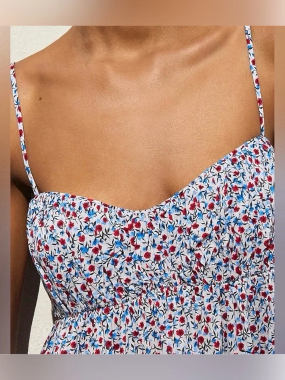 J. Crew White Floral Midi Dress with Red and Blue Accents